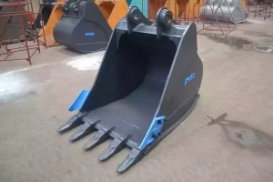 The bucket teeth facilitate crushing and excavation of hard soils